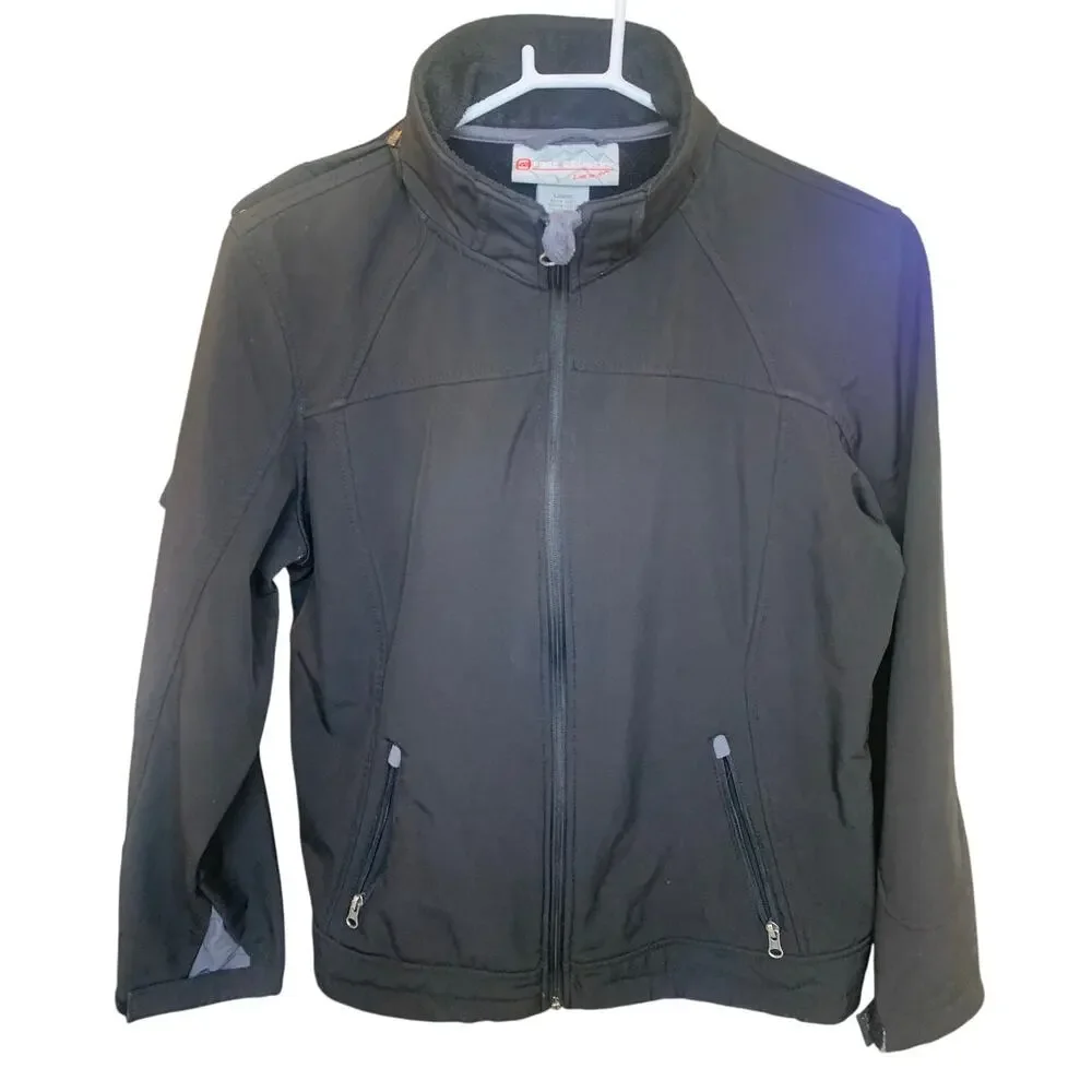 Free Country Softshell Jacket L Black Mens Detachable Hood Lined Full Zip